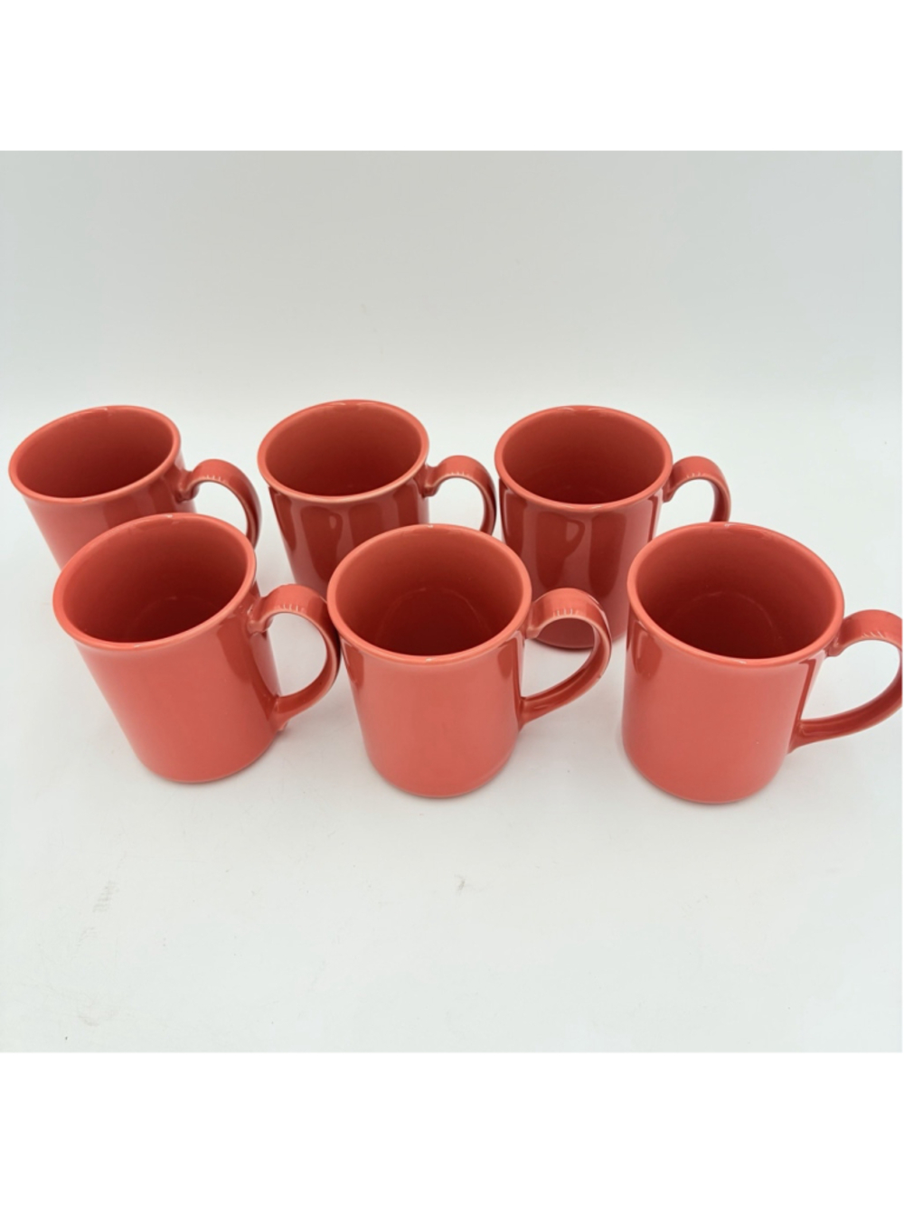 Corning VERMILLION Stoneware Coffee Mugs Set of 6 Red Orange USA G9